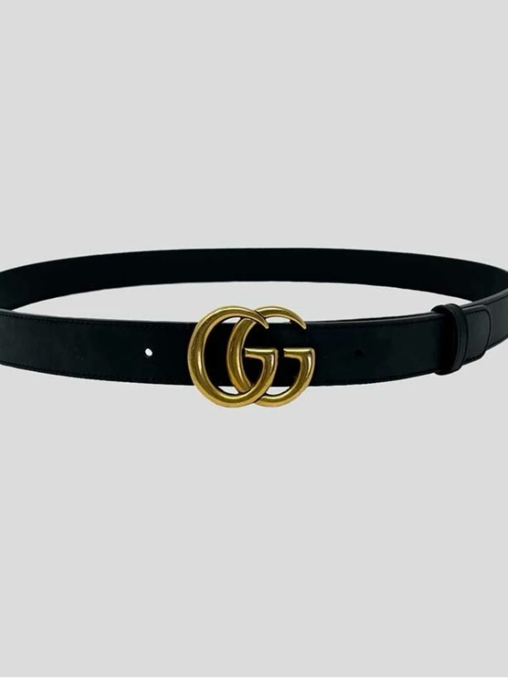 Gucci Black Leather Belt with Gold Double G Logo
